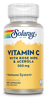 Vitamin C 500 mg with Rose Hips & Acerola (C 500 мг c шиповником и ацеролой) 100 капсул (Solaray)