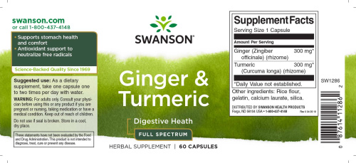 Ginger & Turmeric Full Spectrum (Имбирь и Куркума) 60 капсул (Swanson) фото 2