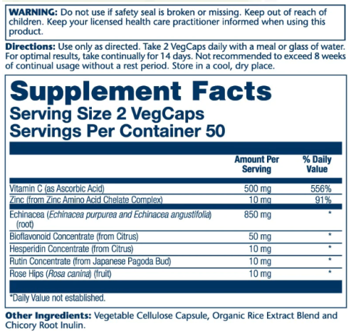 Echinacea 850 mg Vitamin C & Zinc (Эхинацея 850 мг Цинк Витамин С) 100 вег капсул (Solaray) фото 3