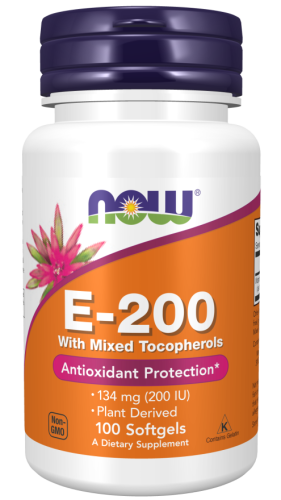 Vitamin E-200 with Mixed Tocopherols (Витамин Е смешанные токоферолы) 100 мягких капсул (Now Foods)
