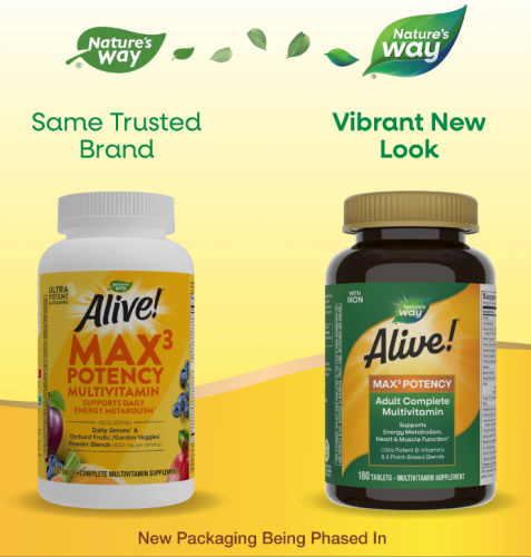 Alive! Max3 Potency (мультивитаминны с железом) 180 таблеток (Nature's Way) фото 3