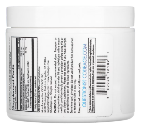 Liposomal NMN (Липосомальный Никотинамидмононуклеотид) 30 капсул (Codeage) фото 2
