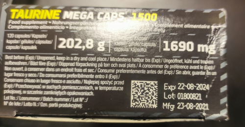 Taurine Mega Caps 1500 (Таурин) 120 капсул (Olimp) Поврежденная упаковка фото 4