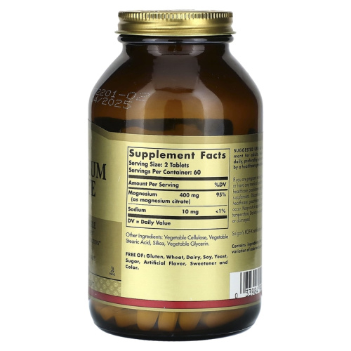 Magnesium Citrate (Цитрат магния) 120 таблеток (Solgar) фото 2 Magnesium Citrate (Цитрат магния) 120 таблеток (Solgar) фото 2