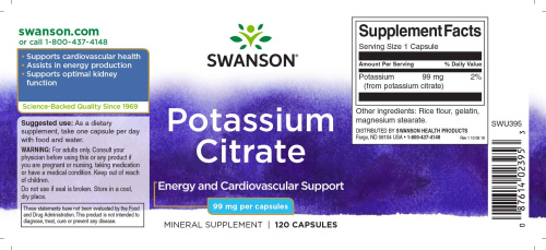 Potassium Citrate 99 mg (Цитрат Калия 99 мг) 120 капсул (Swanson) фото 2