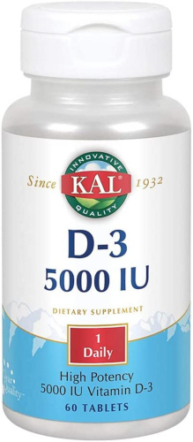 Vitamin D-3 125 mcg (5000 IU) Витамин Д-3 125 мкг (5000 МЕ) 60 таблеток (KAL) фото 2