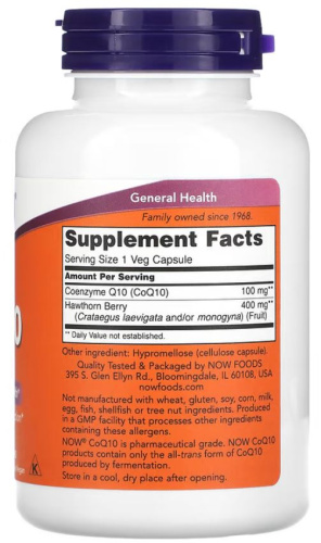 CoQ10 100 мг With Hawthorn Berry (Коэнзим Q10 с ягодами боярышника) 180 вег капсул (Now Foods) фото 2