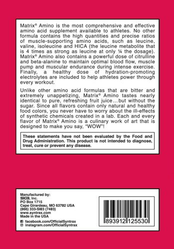 Matrix Bcaa Amino Blend (БЦАА + L-Цитруллин) 370 грамм (Syntrax) фото 3