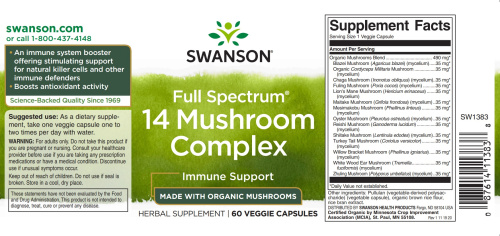 14 Mushroom Complex Full Spectrum (Полный комплекс из 14 грибов) 60 вег капсул (Swanson) фото 3