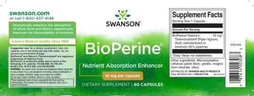 Bioperine 10 mg (Биоперин - усилитель усвоения питательных веществ) 60 капсул (Swanson) фото 3