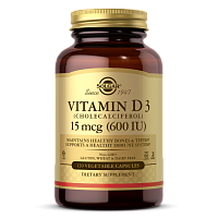 Vitamin D3 (Витамин Д3) 15 мкг (600 IU) 120 вегетарианских капсул (Solgar)