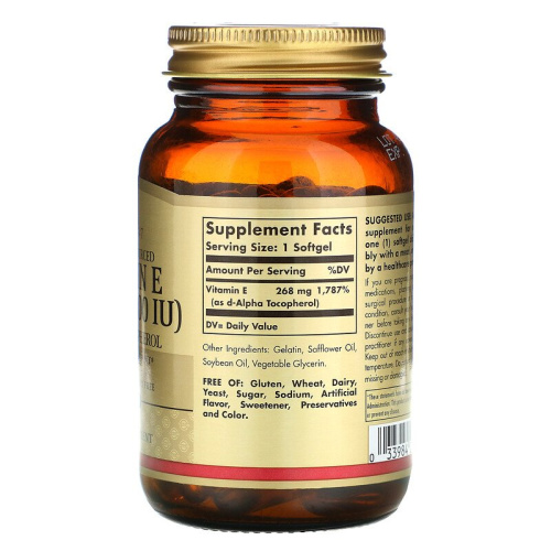 Vitamin E (Витамин E) d-alpha Tocopherol 268 мг (400 IU) 100 мягких капсул (Solgar) фото 2