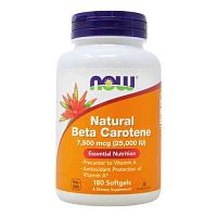 Natural Beta Carotene 25000 IU (Бета-Каротин) 180 гел капс (Now Foods)