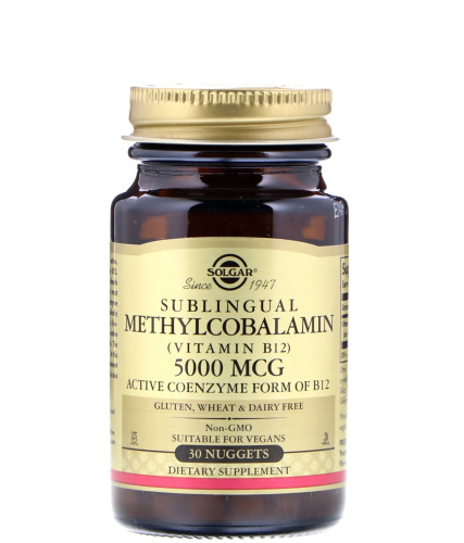 Methylcobalamin 5000 мкг (Сублингвальный Метилкобаламин витамин B12) 30 табл (Solgar)