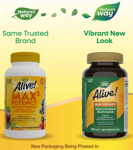 Alive! Max3 Potency (Мультивитамины без железа) 180 таблеток (Nature's Way) фото 2