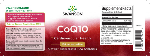 CoQ10 100 mg (Коэнзим Q10 100 мг) 100 мягких капсул (Swanson) фото 2