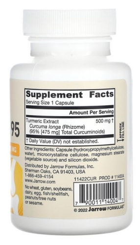 Curcumin 95 Turmeric Extract (Куркумин) 500 мг 60 вег капсул (Jarrow Formulas) фото 2