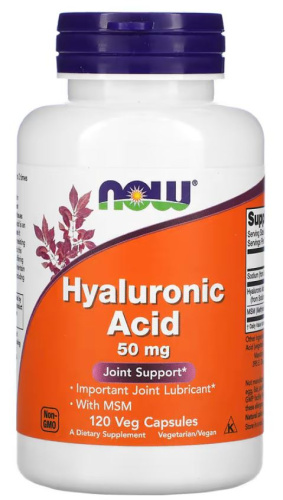 Hyaluronic Acid 50 мг with MSM (Гиалуроновая кислота c МСМ) 120 вег капсул (Now Foods)