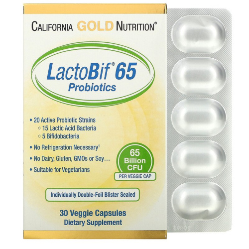 LactoBif Probiotic (Пробиотики 65 млрд КОЕ) 30 капсул (California Gold Nutrition)