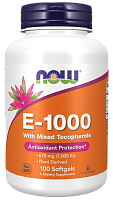 Vitamin E-1000 Mixed Tocopherols (Витамин Е смешанные токоферолы) 100 мягких капсул (Now Foods)