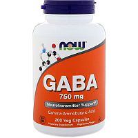 GABA 750 мг (ГАМК) 200 вег капсул (Now Foods)