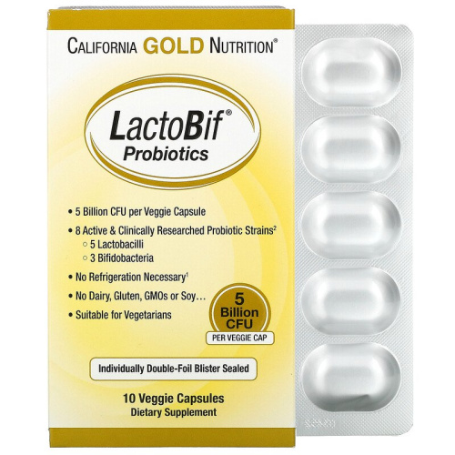 LactoBif Probiotics (Пробиотики) 5 мдрд КОЕ 10 капсул (California Gold Nutrition)