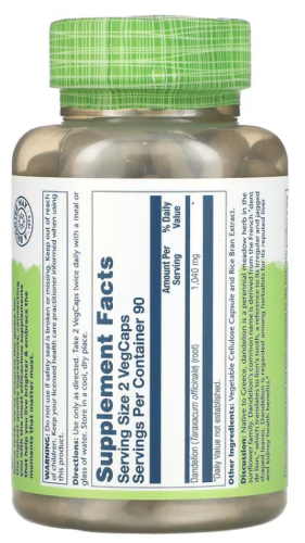 Dandelion 1040 mg Root (Одуванчик 1040 мг Корень) 180 вег капсул (Solaray) фото 4