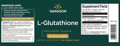 L-Glutathione 250 mg (L-Глутатион 250 мг) 60 вег капсул (Swanson) фото 3
