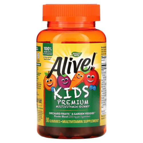 Alive! Kids (мультивитамины для детей) вишня, виноград и апельсин 90 жев. конфет (Nature's Way)