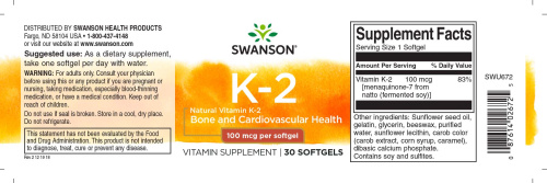 Vitamin K2 (MK-7) 100 mcg Витамин К2 (МК-7) 100 мкг 30 мягких капсул (Swanson) фото 3