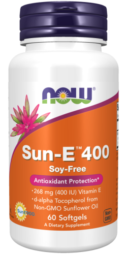 Sun-E™ 400 Soy-Free (d-альфа-токоферол из подсолнечного масла) 60 мягких капсул (Now Foods)
