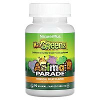 Animal Parade Kid Greenz (зеленые суперфуды) тропические фрукты 90 таблеток (NaturesPlus)