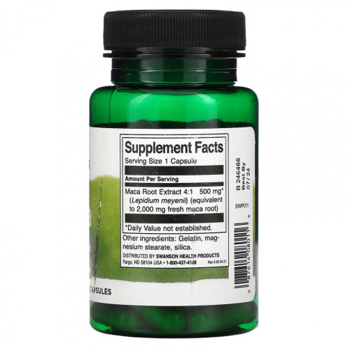 Maca 500 мг (Мака) 60 капсул (Swanson) фото 2