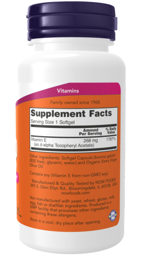 Vitamin E-400 (Витамин Е как ацетат d-альфа-токоферола) 100 мягких капсул (Now Foods) фото 3