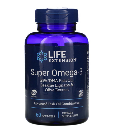 Super Omega-3 (Омега-3 с Лигнанами Кунжута и Экстрактом Оливы) 60 капсул (Life Extension)