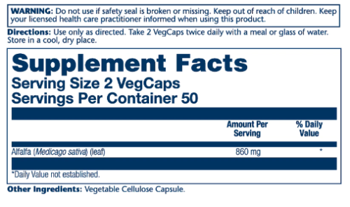 Alfalfa 860 mg per strving (Люцерна 860 мг в порции) 100 вег капсул (Solaray) фото 4