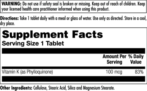 Vitamin K 100 мкг 100 таблеток (KAL) фото 2