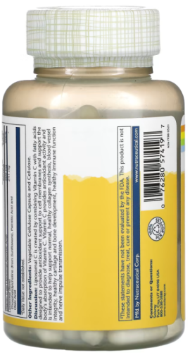 Liposomal Vitamin C 500 mg (Липосомальный Витамин С 500 мг) 100 вег капсул (Solaray) фото 3