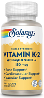 Vitamin K-2 150 mcg (Menaquinone-7) Витамин K-2 150 мкг (MK-7) 30 вег капсул (Solaray)