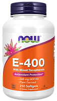 Vitamin E-400 with Mixed Tocopherols (Витамин Е смешанные токоферолы) 250 мягких капсул (Now Foods)