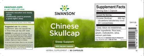 Chinese Skullcap Sleep Support 400 mg (Шлемник китайский) 90 капсул (Swanson) фото 3