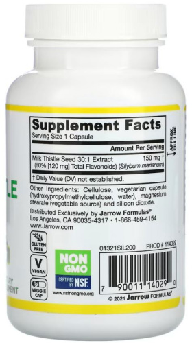 Standardized Milk Thistle 150 mg (Экстракт расторопши 150 мг) 200 вег капсул (Jarrow Formulas) фото 2