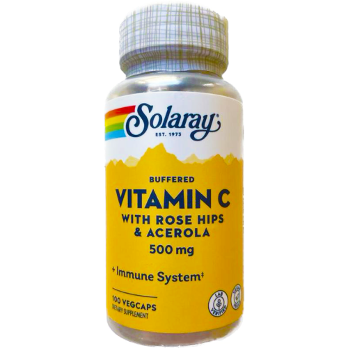 Vitamin C 500 mg Buffered with Rose Hips & Acerola (C 500 мг c шип-ом и ацеролой) 100 капc (Solaray)