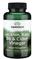 Lecithin, Kelp, B6, & Cider Vinegar (лецитин, водоросли, B6 и яблочный уксус) 240 таблеток (Swanson)