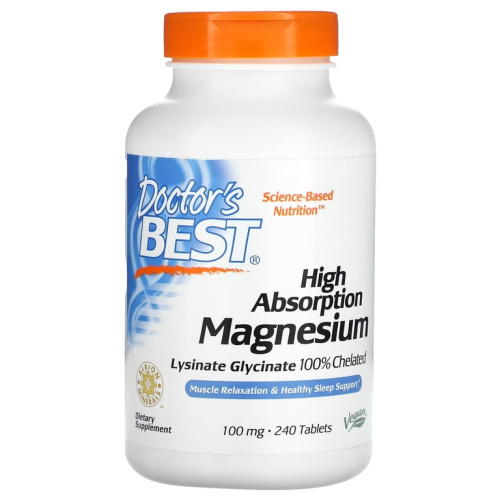 High Absorption Magnesium Lysinate Glycinate 100% Chelated 100 мг 240 таблеток (Doctor`s Best)