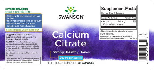 Calcium Citrate 200 mg (Кальций Цитрат 200 мг) 60 капсул (Swanson) фото 2