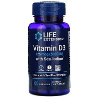 Vitamin D3 5000 IU with Sea-Iodine (Витамин Д-3 плюс Йод) 60 капсул (Life Extension)
