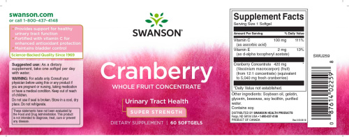 Cranberry (Концентрат плодов клюквы) 60 мягких капсул (Swanson) фото 3