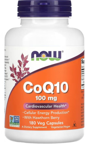 CoQ10 100 мг With Hawthorn Berry (Коэнзим Q10 с ягодами боярышника) 180 вег капсул (Now Foods)