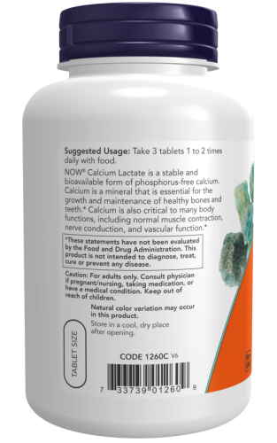 Calcium Lactate 255 mg (Лактата Кальция 225 мг) 250 таблеток (Now Foods) фото 4